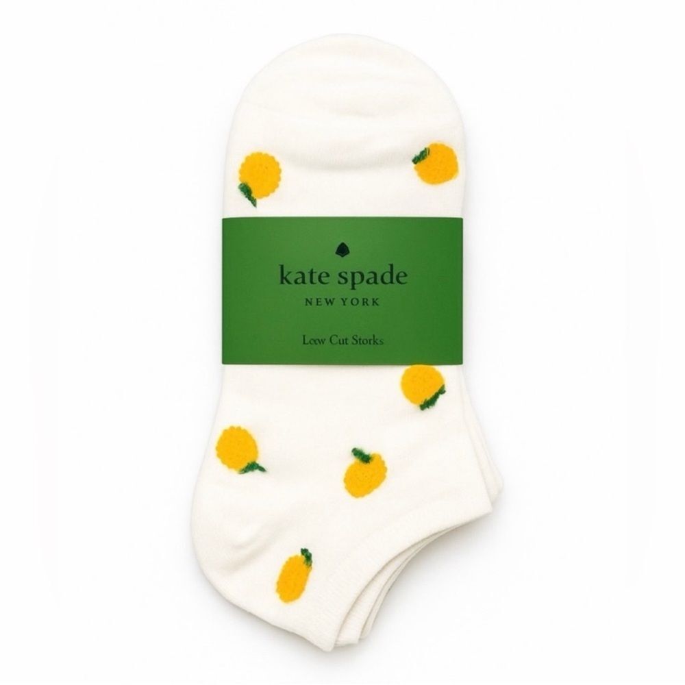 kate spade White Yellow Gray Lemon All Over Print & Solid Low Cut Socks 3 pack